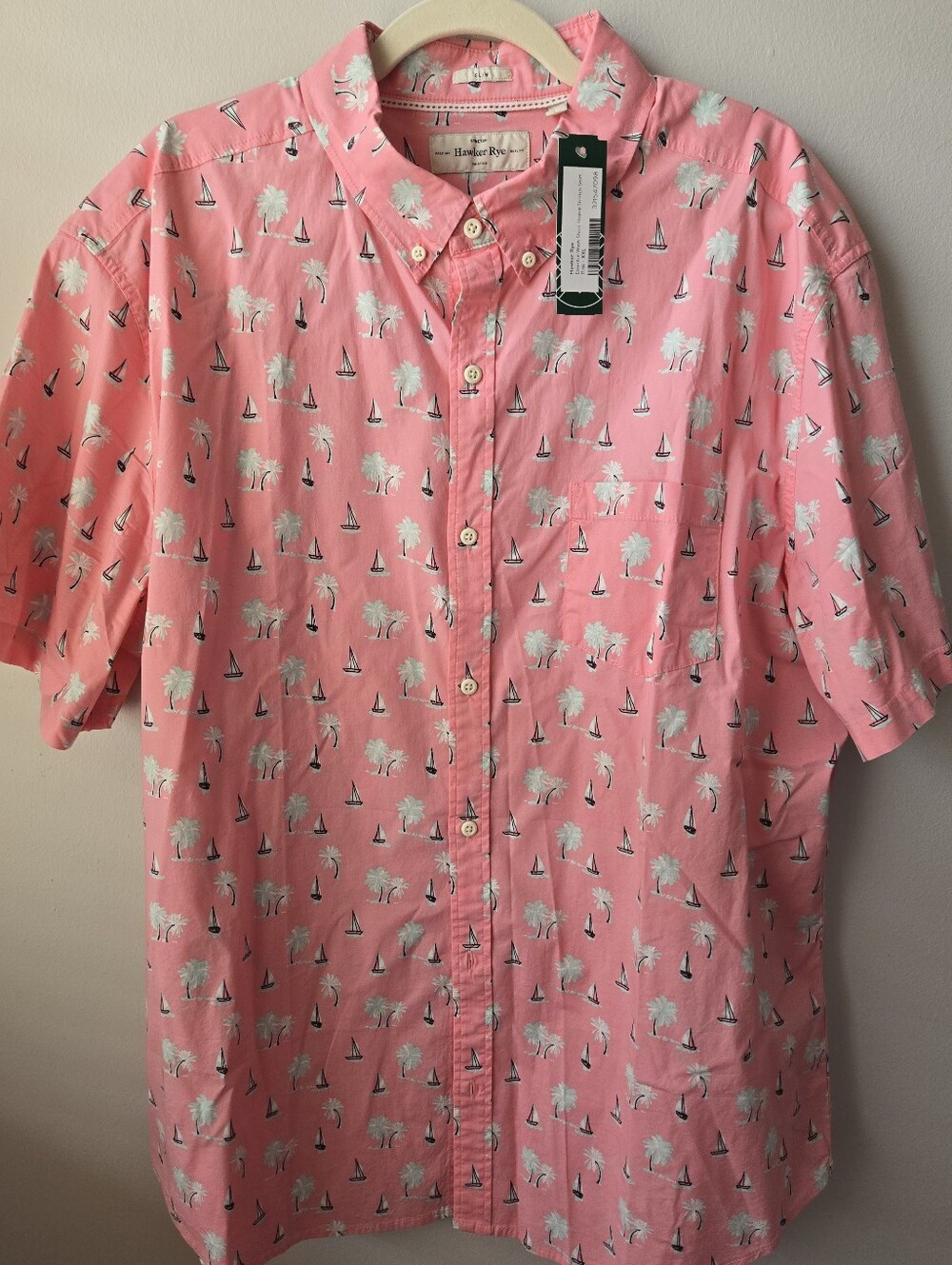 Hawker Rye Pink Short-Sleeve Palm & Sailboat Button-Down Shirt